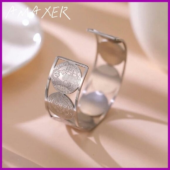 Adjustable St. Benedict Cuff Bracelet Stainless Steel Religious Jewelry - Picture 8 of 8